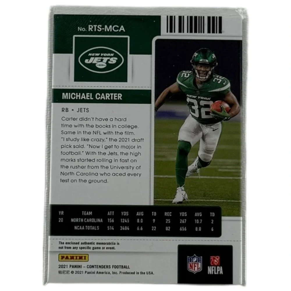 2021 Panini Contenders Football Michael Carter Rookie Ticket Patch Green RTS-MCA